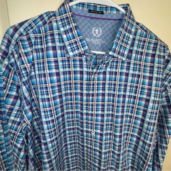 Bugatchi Uomo Mens Multicolored Madras Plaid Long Sleeve Button Down Shirt XL - Picture 5 of 12